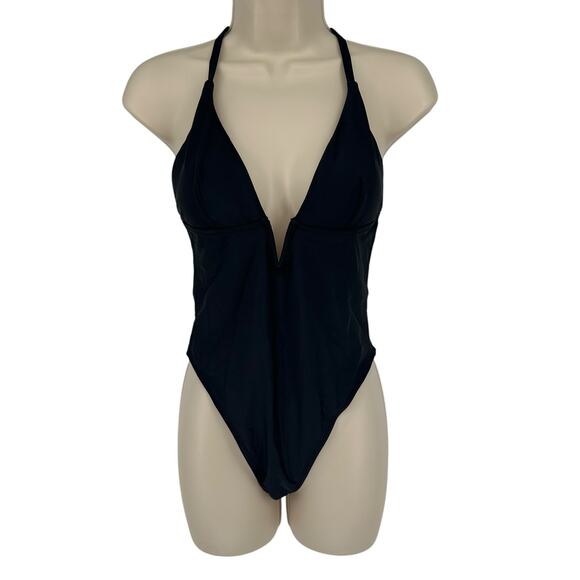 Cupshe Other - NEW Cupshe Black Deep V-Wire Cross Back Cheeky One Piece Swimsuit Small